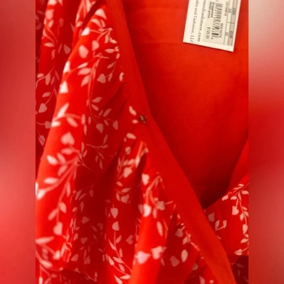 NWT- Cupakes & Cashmire‎ Orange/Coral Print Wrap Flutter Dress. Size XS. - Picture 14 of 14